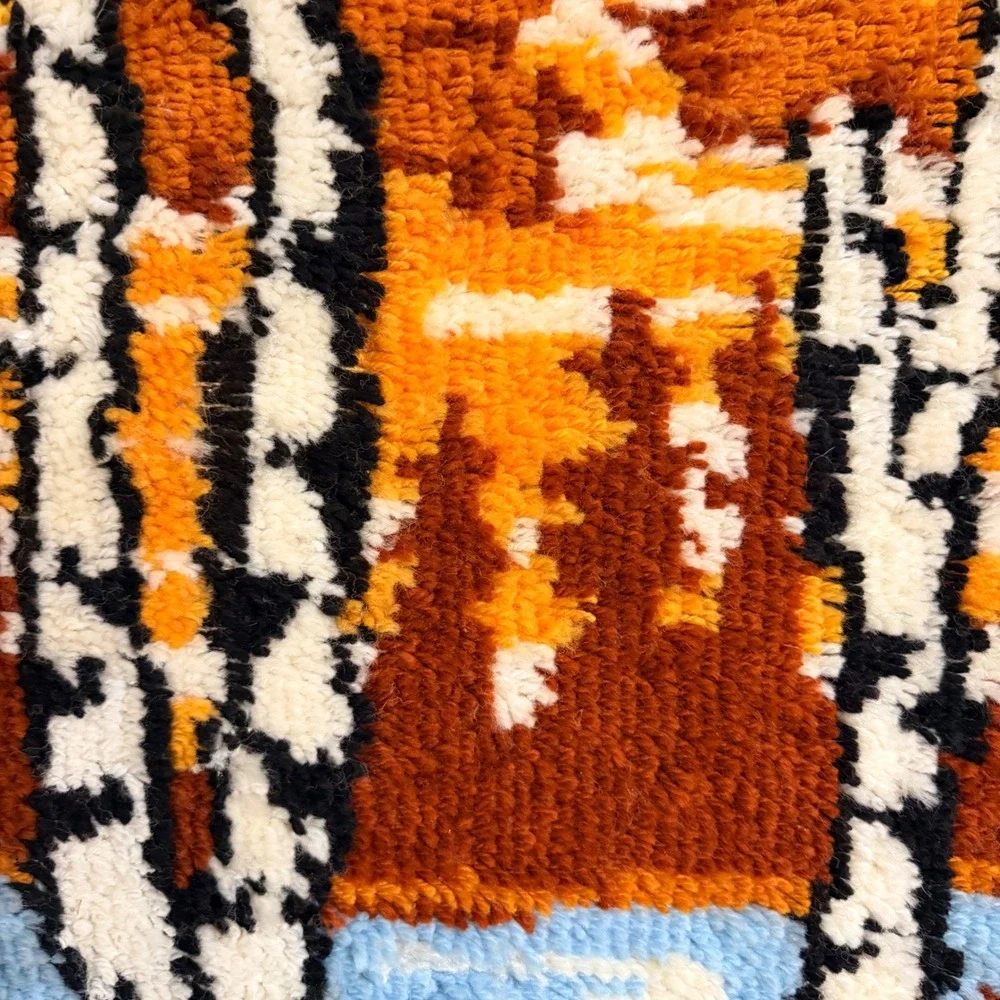 Vintage Latch Hook Rug Wall Hanging Birch Trees Autumn Forest Framed Art 22x30